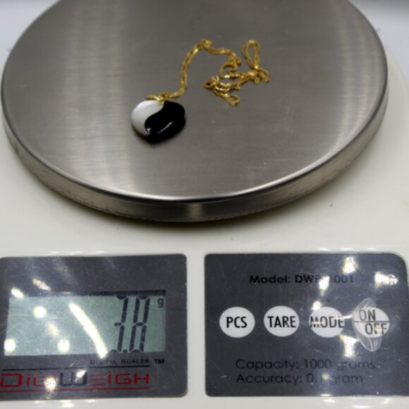 14K Pearl / Onyx Heart Pendant Necklace - Picture 7 of 8